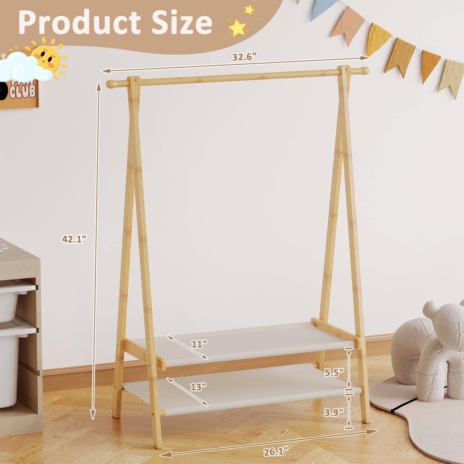 Aetherika Kids Rack hanging rod provides easy access for shirts and dresses.