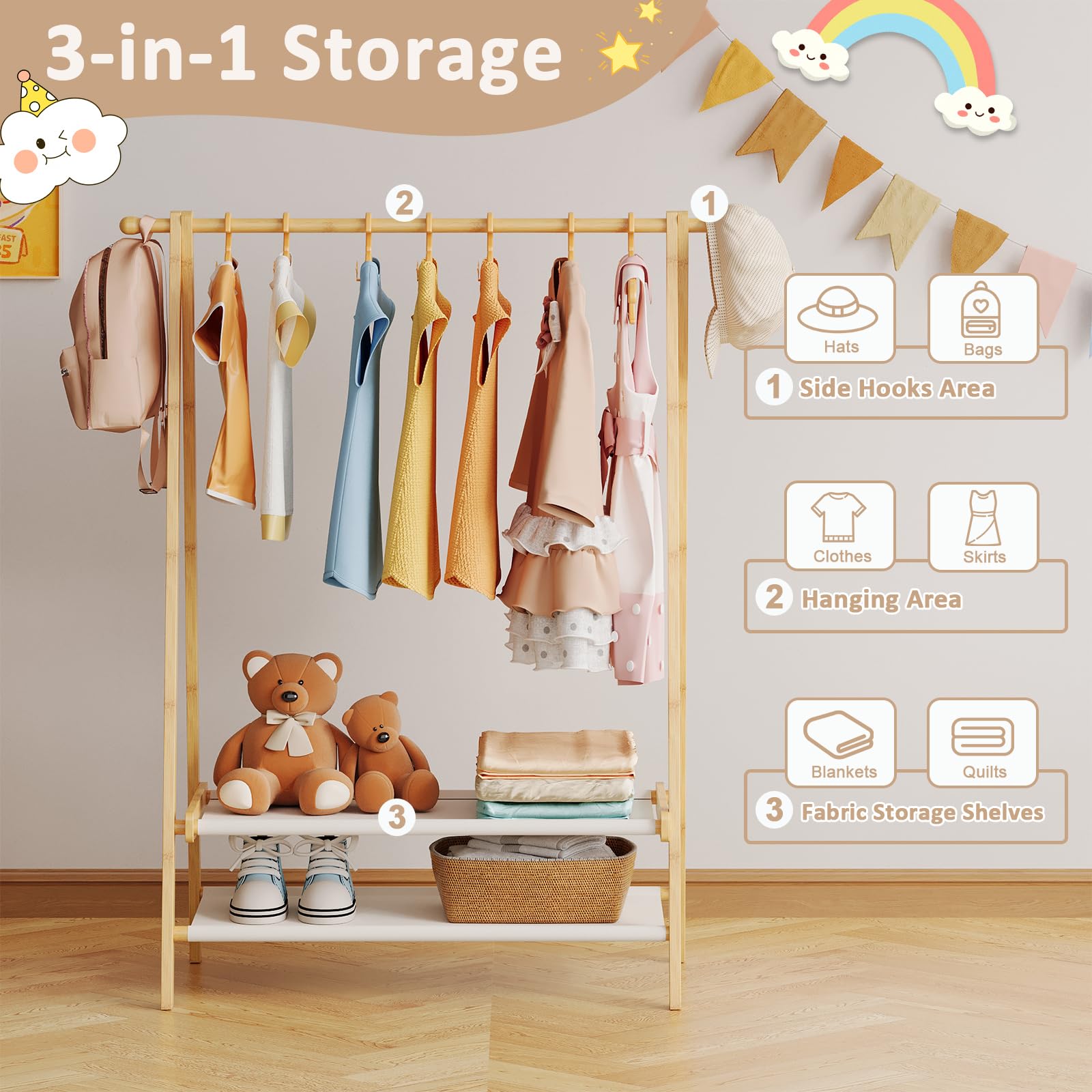 Aetherika Kids Rack room-setup fits bedrooms, playrooms, or entryways.