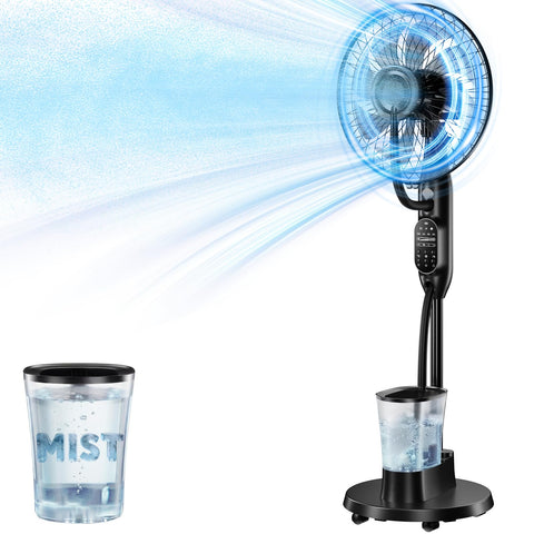AetherMist Misting Fan in action with humidifier delivering gentle indoor mist for comfort