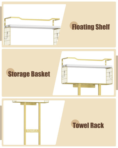 Aetyord metal frame with floating wood shelf maximizes vertical storage.