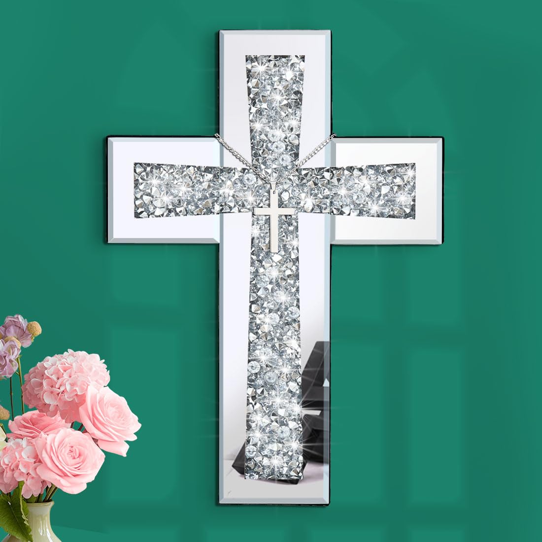Aeveco cross wall decor: silver mirrored cross adds luminous focal point to living rooms