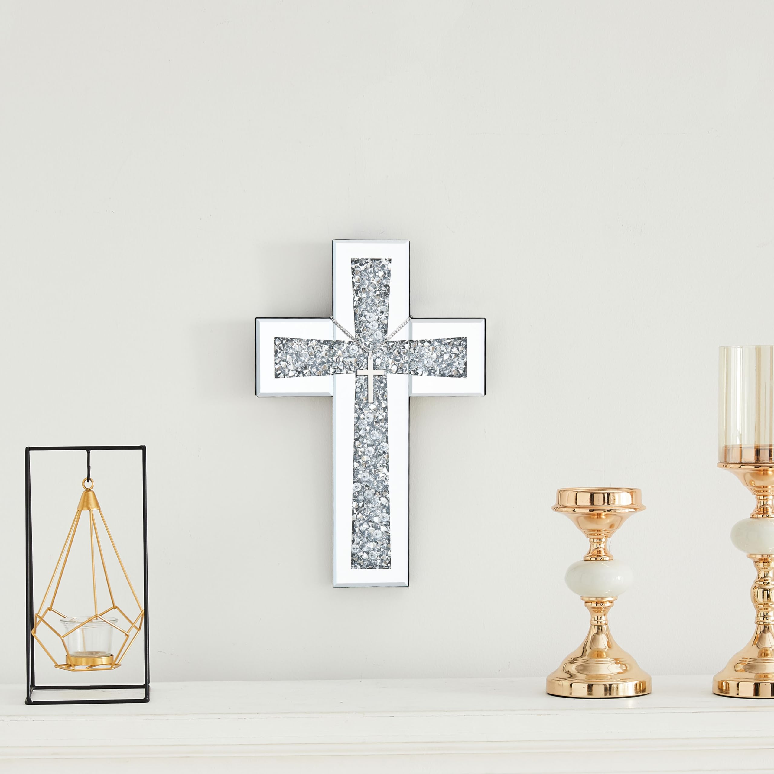 Aeveco crystal crush diamond cross decor creates glamorous wall focal point