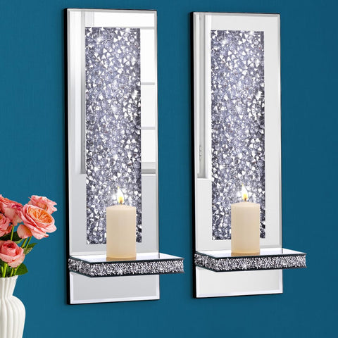Aeveco Crystal Crush Diamond Sconce in silver rectangle enhances living room ambience.