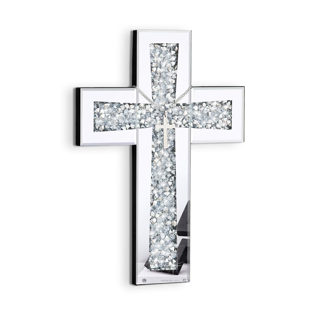 Aeveco silver mirror cross with crystal diamonds reflects light and elevates entryways