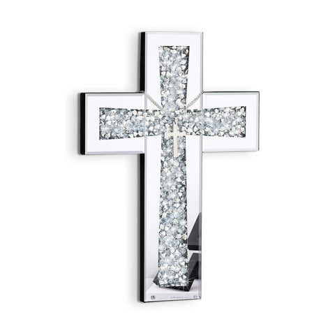 Aeveco silver mirror cross with crystal diamonds reflects light and elevates entryways