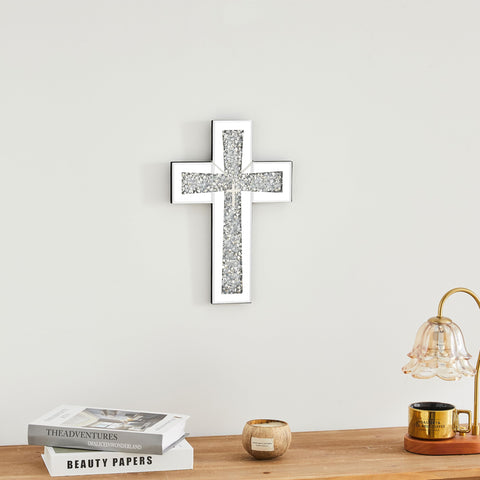 Aeveco wall-hanging cross mirror with chain for secure, easy mounting