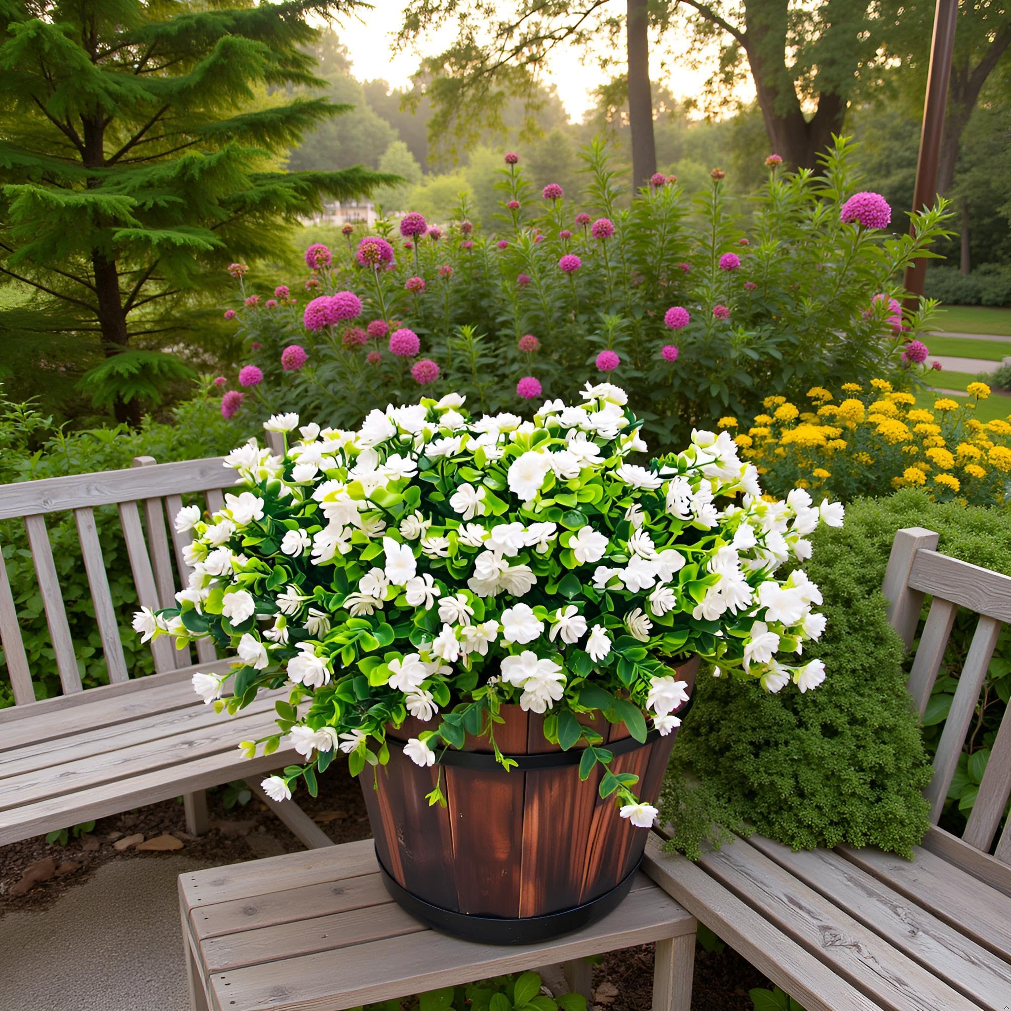 AevrBlos outdoor faux eucalyptus bundles brighten a porch with vibrant color.