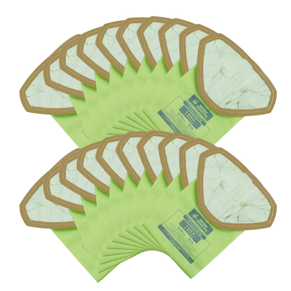 A Fable 20-pack vacuum bags for ProTeam 6QT with open triangular collar for quick replacement.