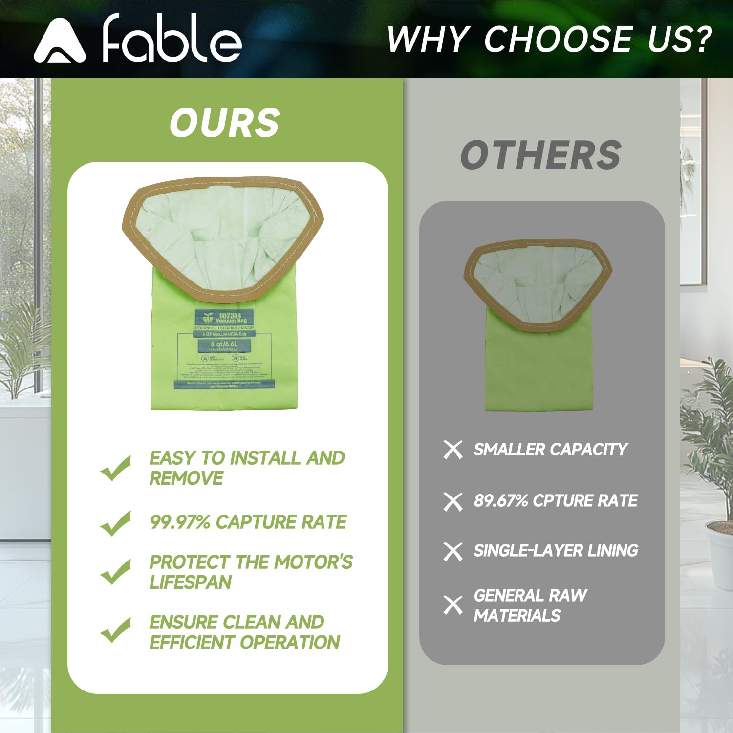 A Fable ProTeam 6QT backpack vacuum in use, showcasing compatibility.