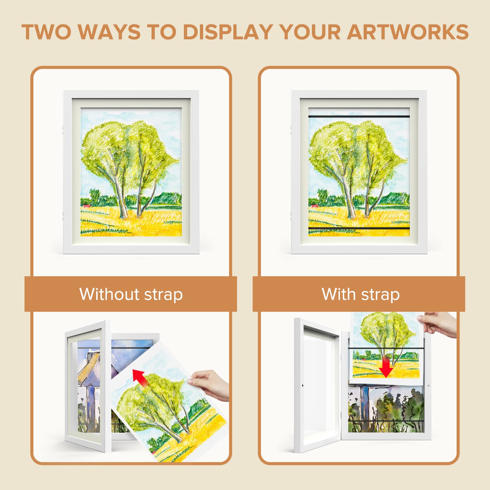 AFEION white front opening frame makes swapping art a breeze.