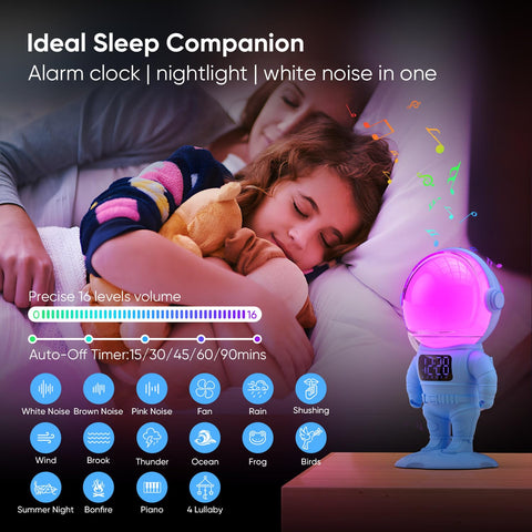 Dual alarms and sunrise light gently wake children for a calm morning