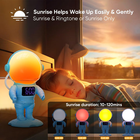 Blue AFEXOA clock showing nightlight modes for soothing bedtime glow