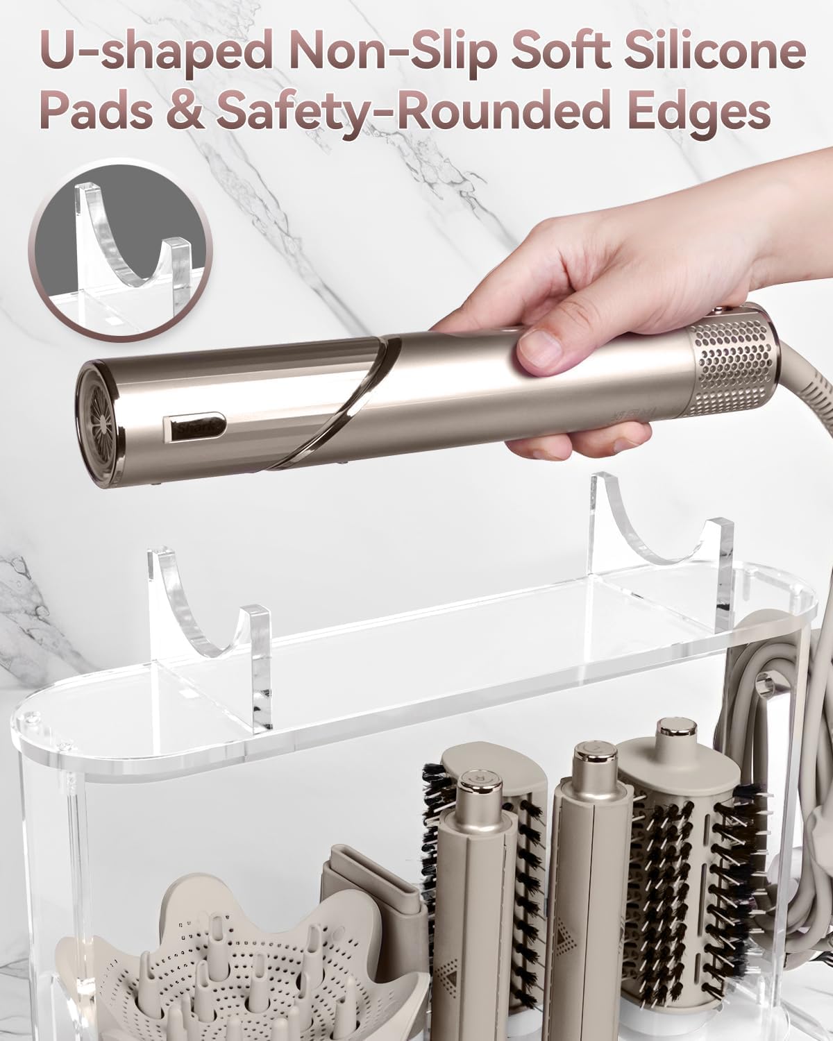 Affogato clear acrylic design adds a modern feel while organizing tools.