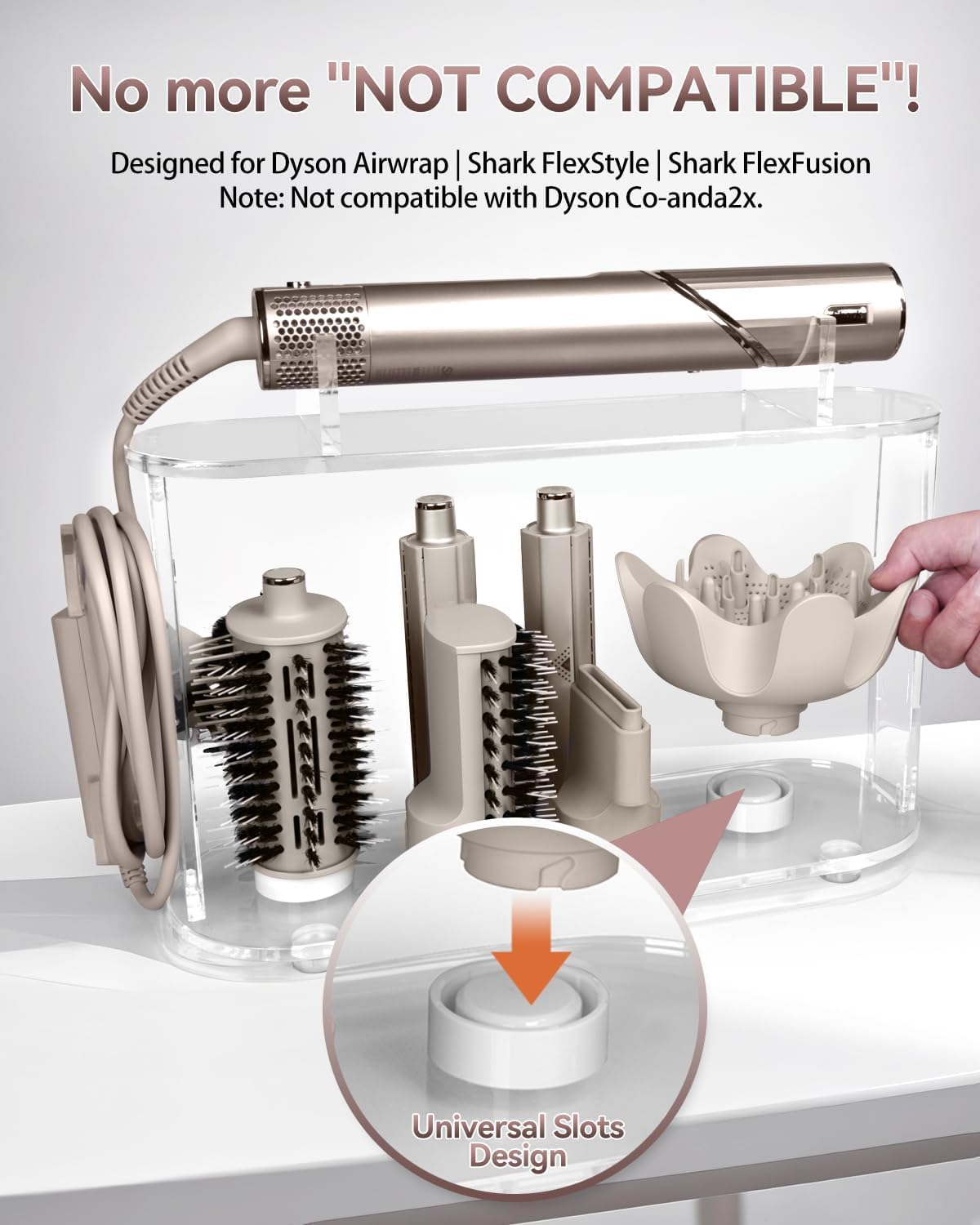 Affogato storage holder 6-slot organizer keeps attachments within reach during styling.
