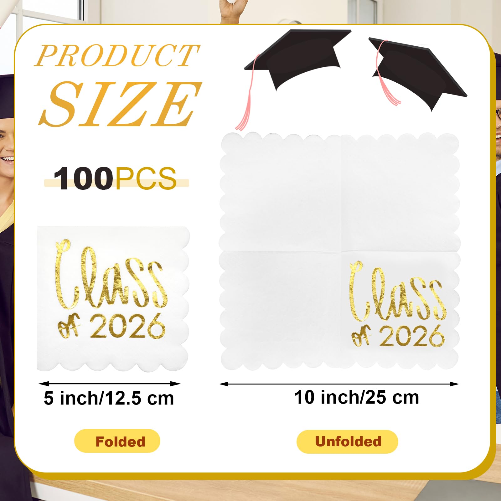 Affrolling 100-pack graduation napkins with 2-ply absorbency for meals and toasts