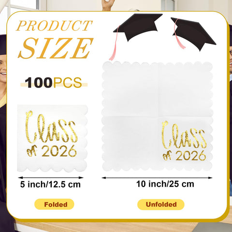 Affrolling 100-pack graduation napkins with 2-ply absorbency for meals and toasts