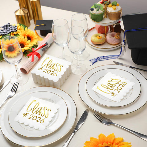 Affrolling Class of 2026 napkins featuring gold foil for chic graduation flair