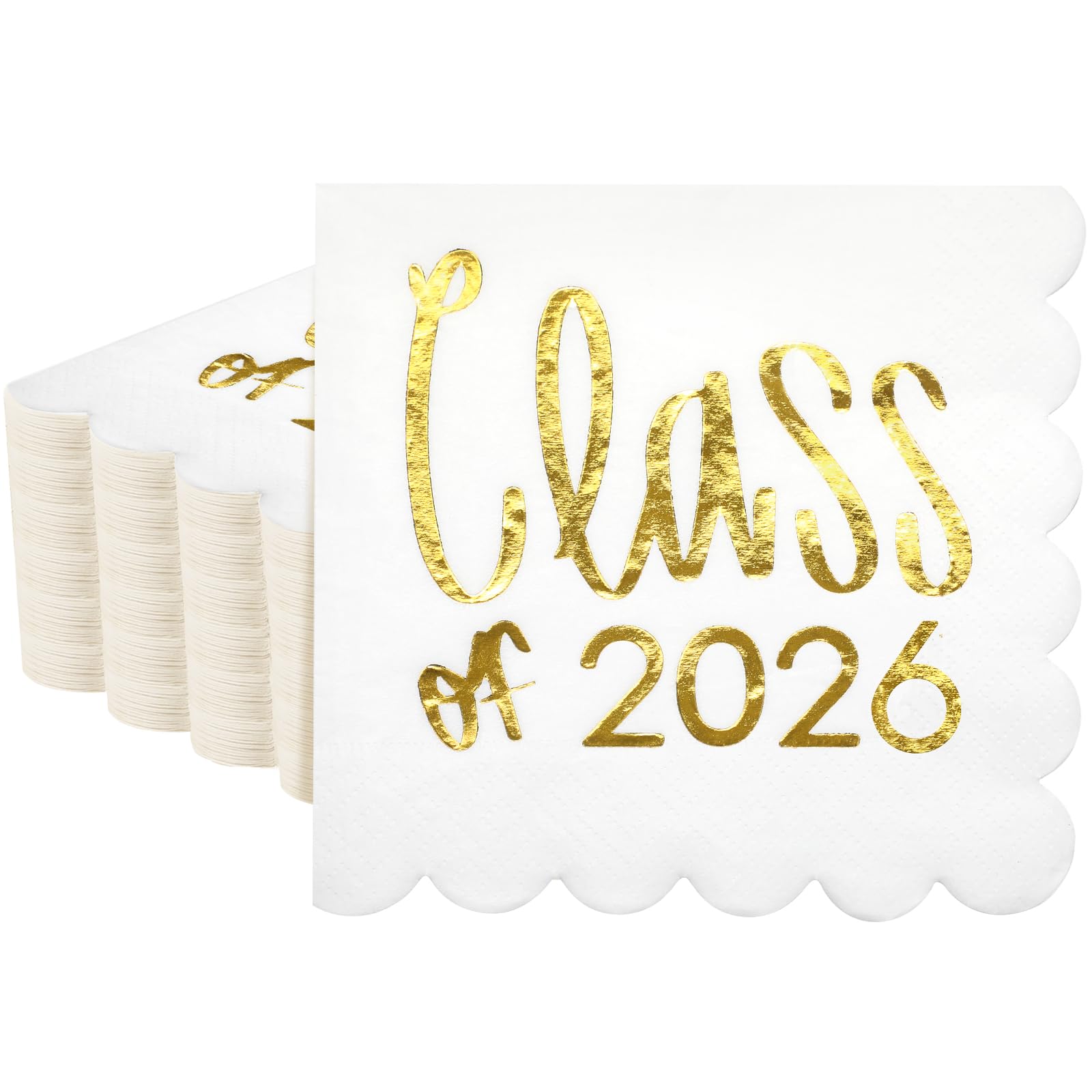 Affrolling Class of 2026 napkins with scalloped edge for elegant graduation decor