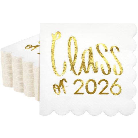 Affrolling Class of 2026 napkins with scalloped edge for elegant graduation decor