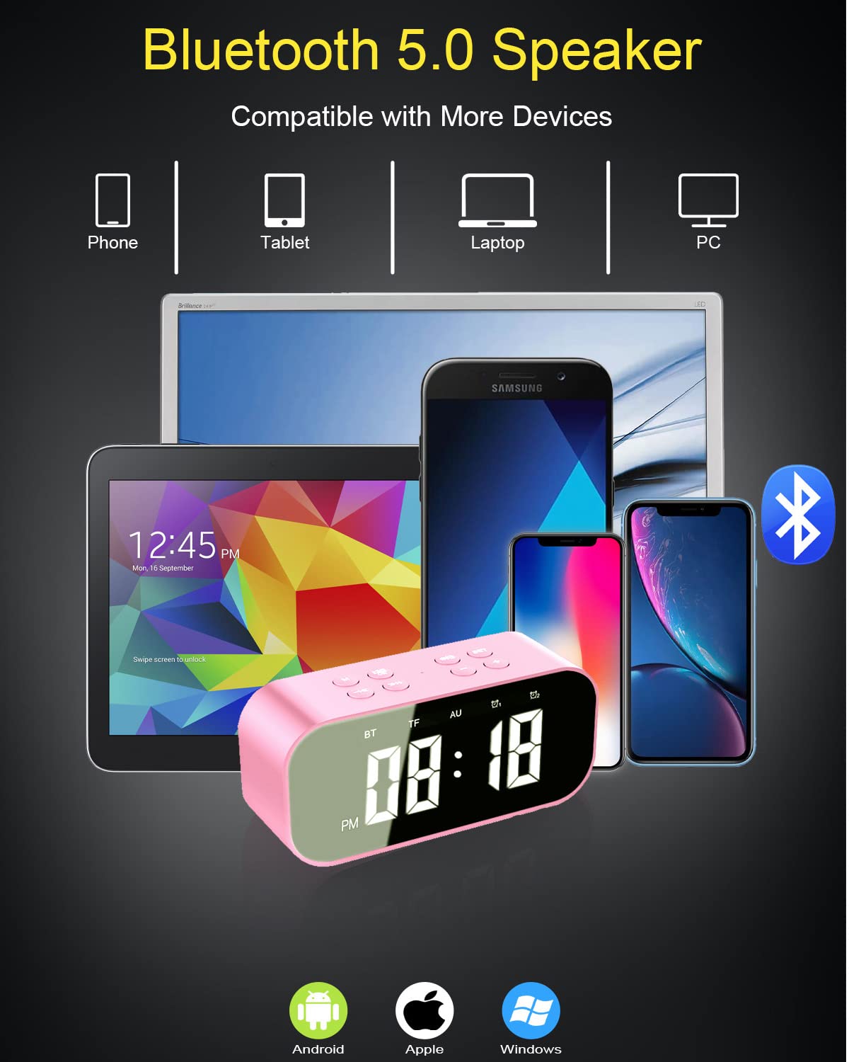 AFK alarm clock mirror LED display with clear night visibility
