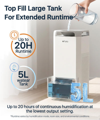 Afloia 5L tank minimizes refills during daily use.