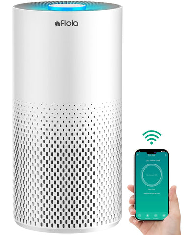 Afloia air purifier front view with compact design and subtle presence for bedrooms.