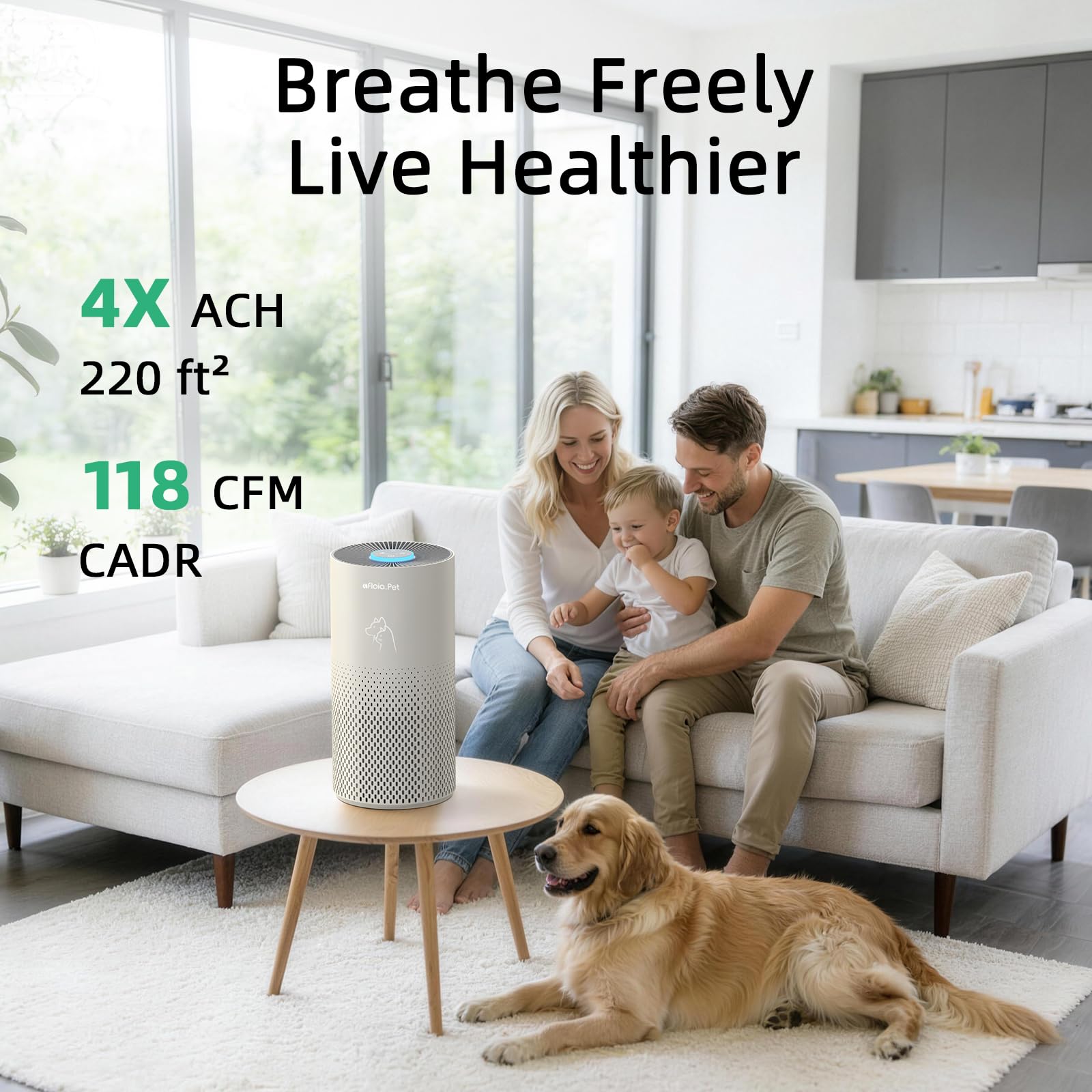 Afloia air purifier True HEPA filter captures 0.3-micron particles for cleaner air