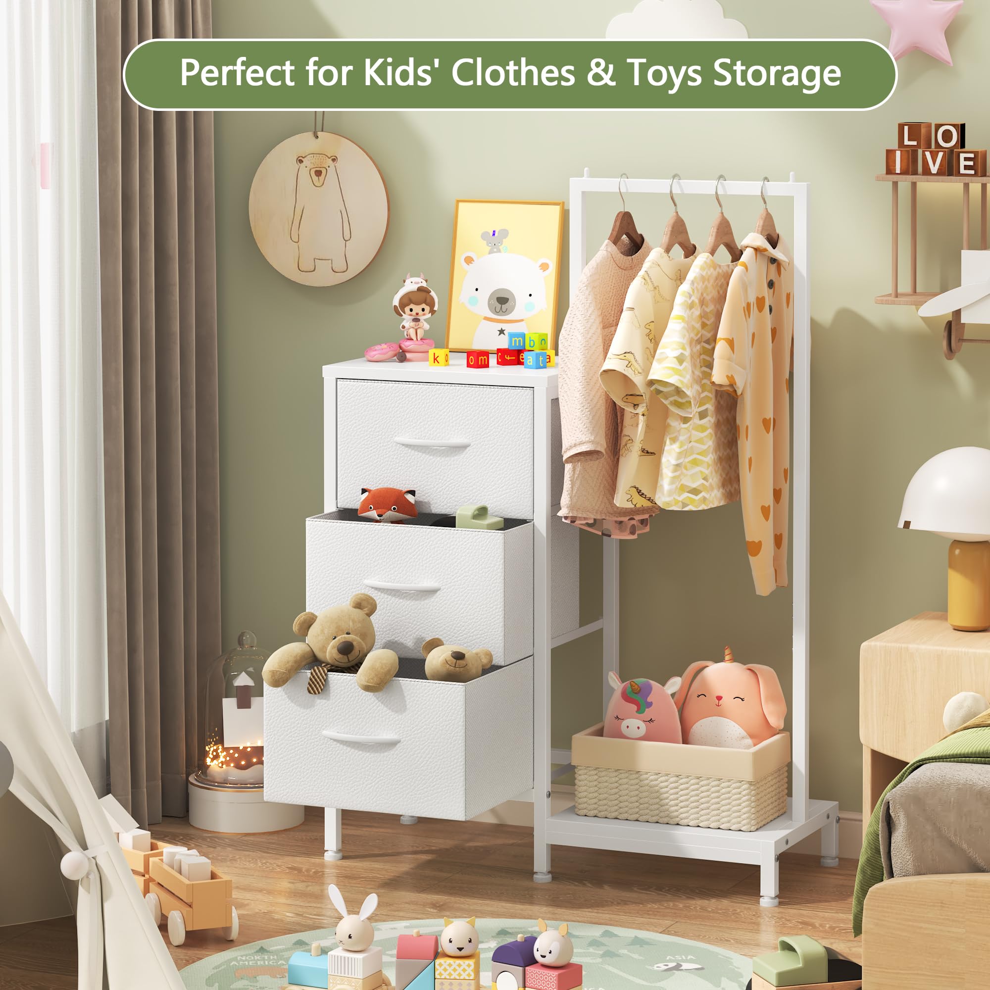 Sturdy metal frame with MDF top supports clothes securely.