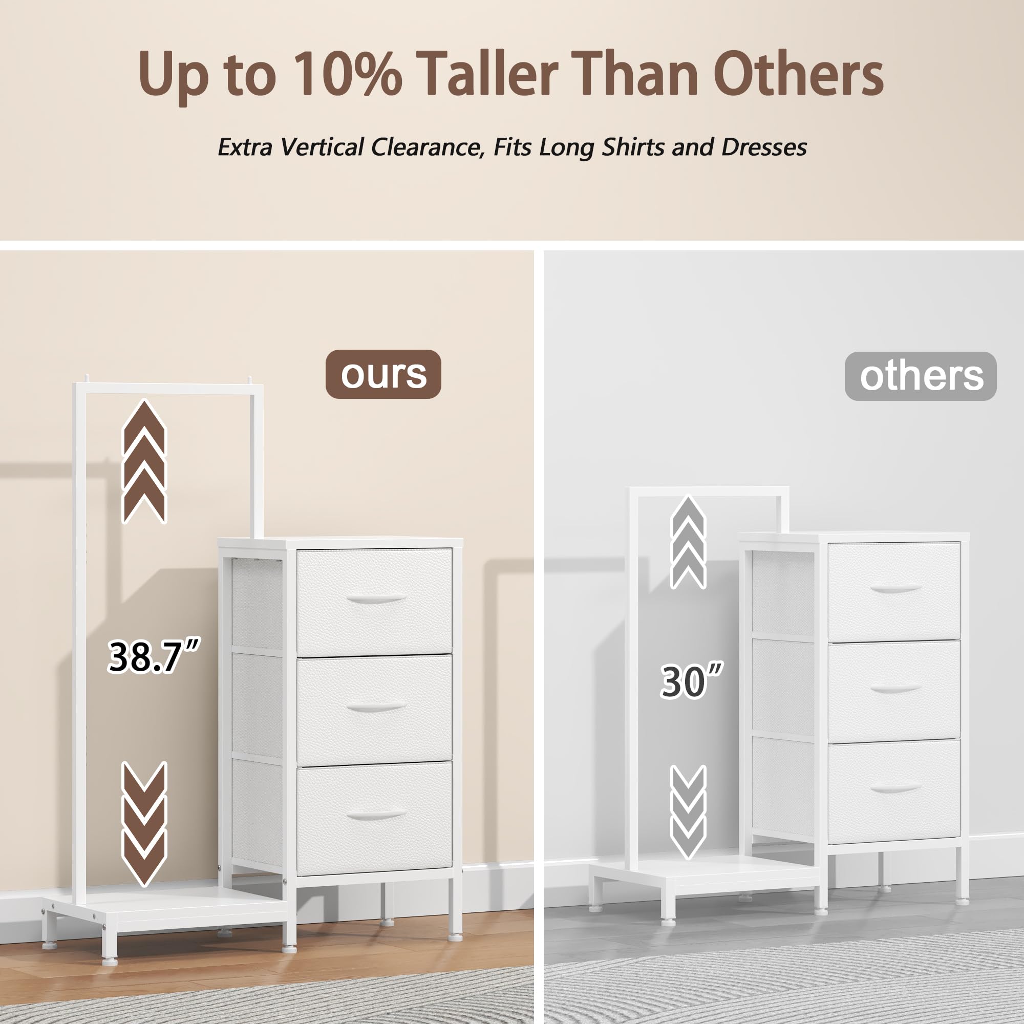 AFLUI dresser features three removable fabric drawers for organized storage.