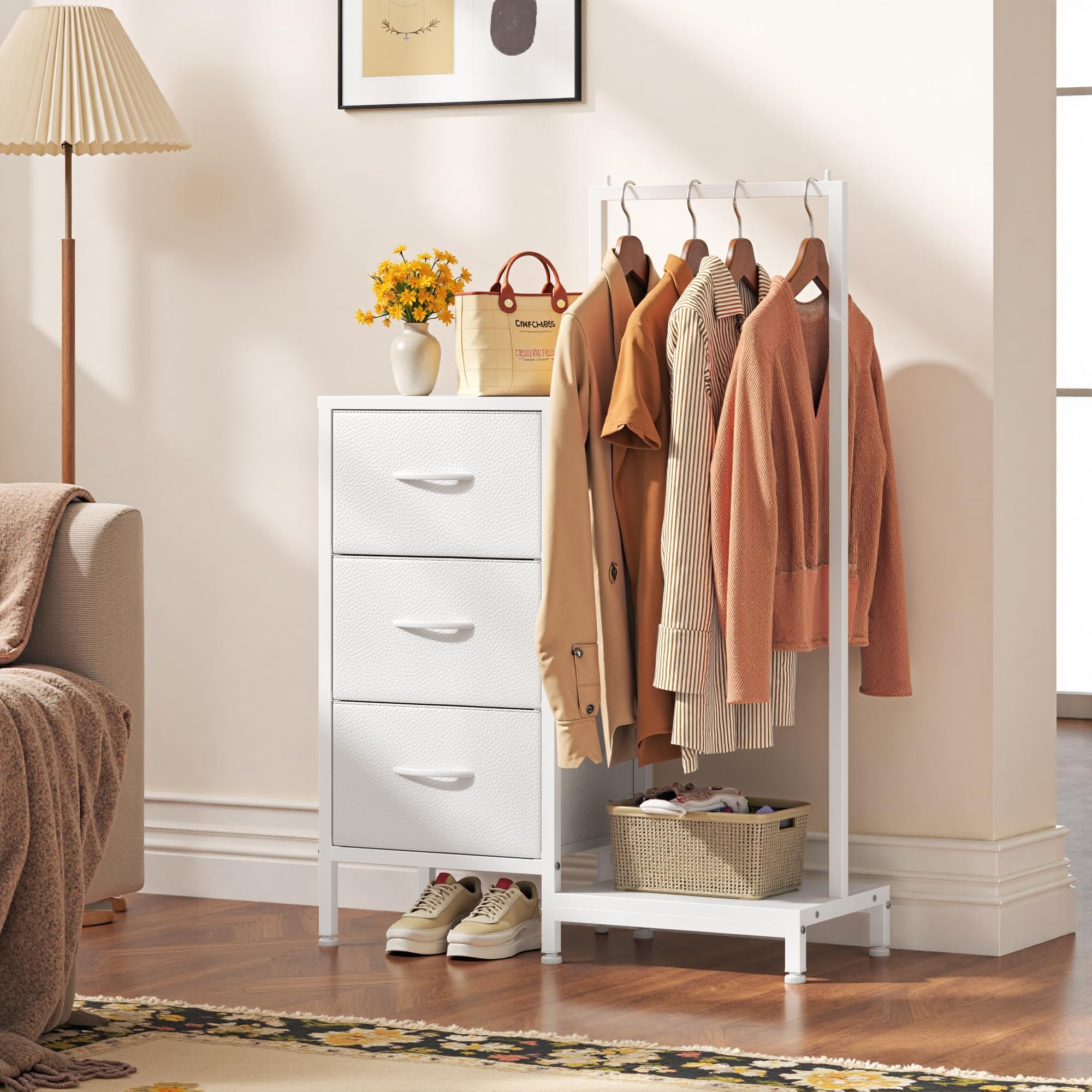 White finish AFLUI dresser adds a clean, modern touch to bedrooms.
