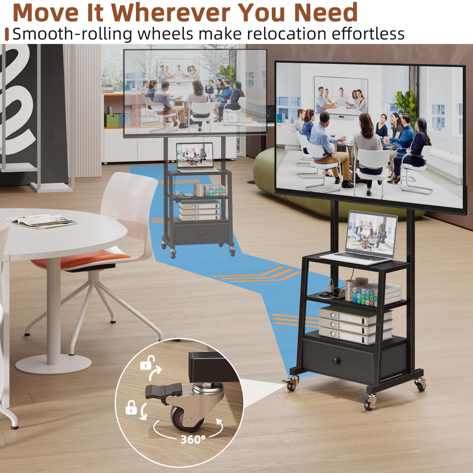 AFLUI entertainment center with storage keeps media players and remotes organized.