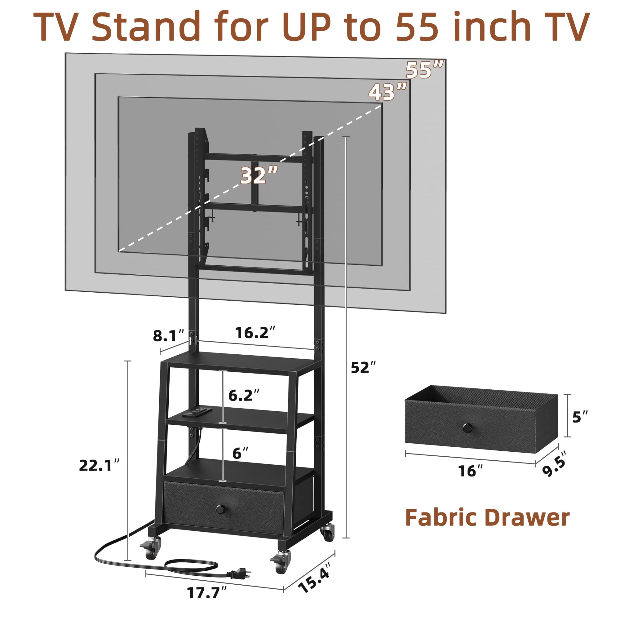 AFLUI stand includes a built-in power outlet for devices.
