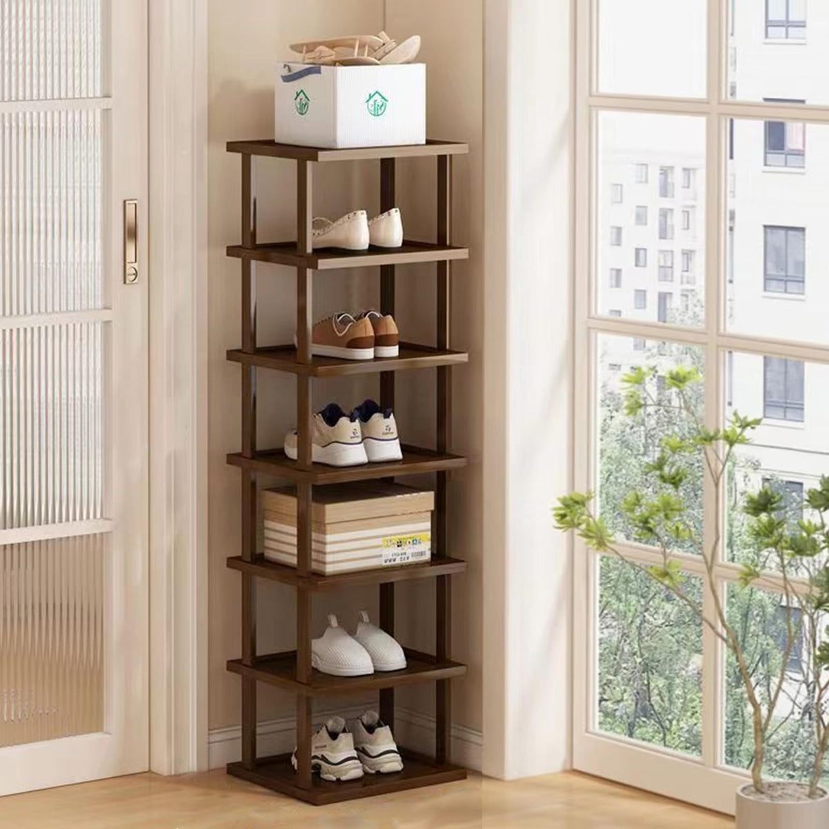 AFOORD vertical shoe rack front view showing slim, space-saving storage for entries