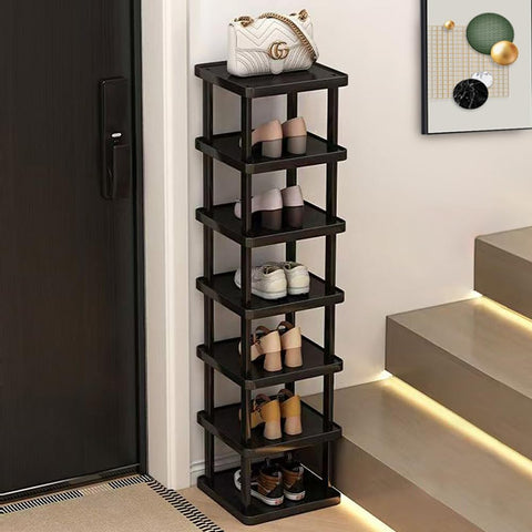 AFOORD vertical shoe rack tall assembly highlights sturdy bamboo construction.