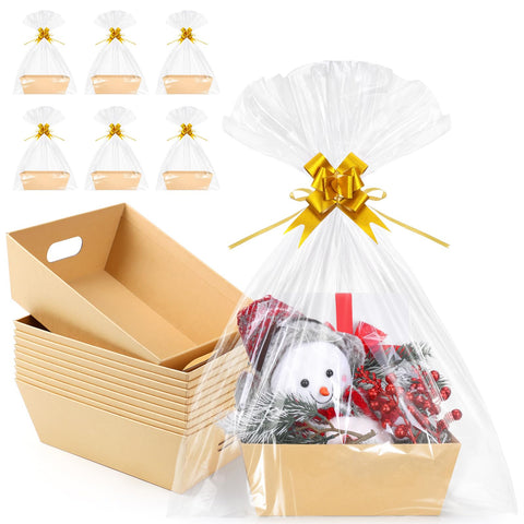 AFOROEOA gift baskets 10-pack kraft front view for durable, ready-to-use packaging.