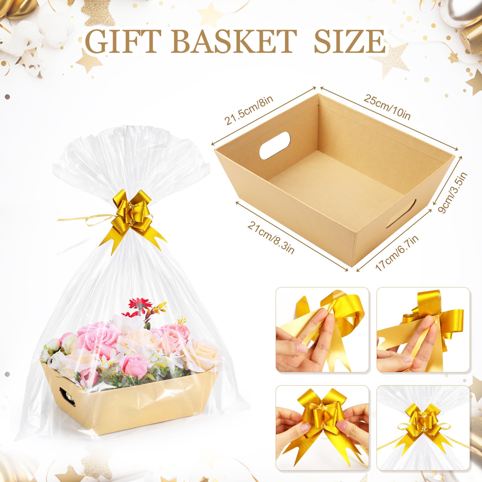 AFOROEOA gift baskets 10-pack kraft open top shows easy gift presentation.
