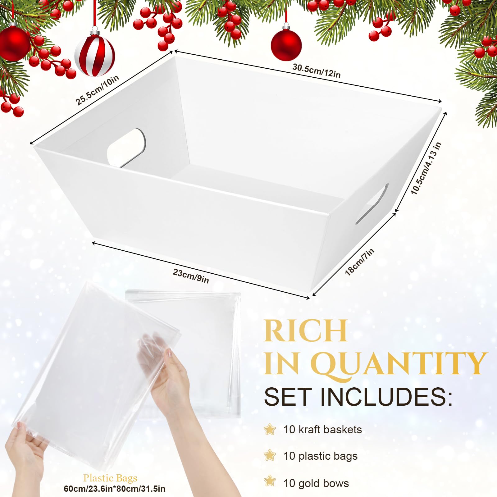 AFOROEOA white gift basket dimensions provide ample packing space.