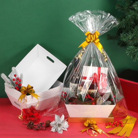 AFOROEOA white basket with sturdy kraft paper for durable gift presentation.
