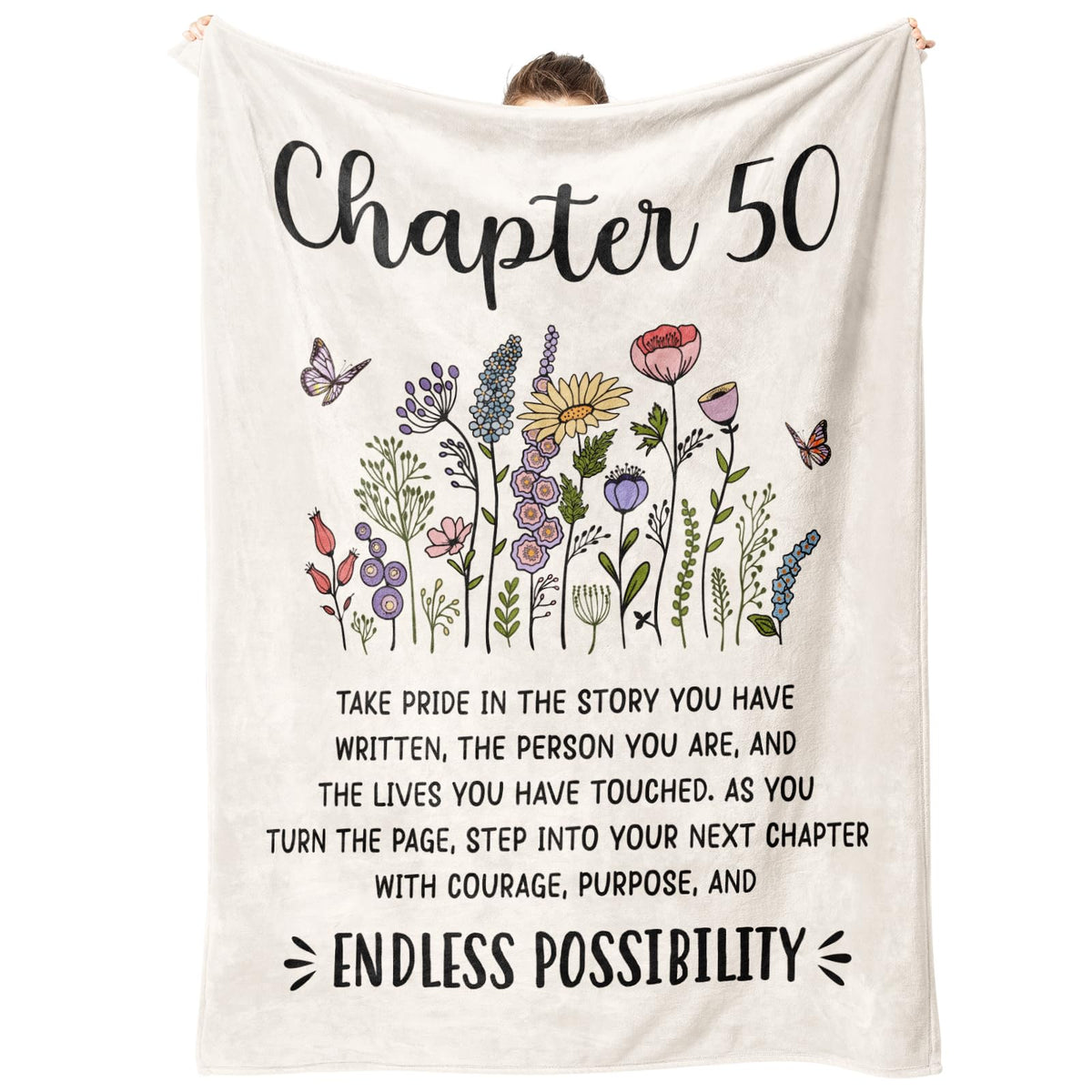 Afterprints Chapter 50 blanket features flowers and butterflies for a celebratory birthday moment