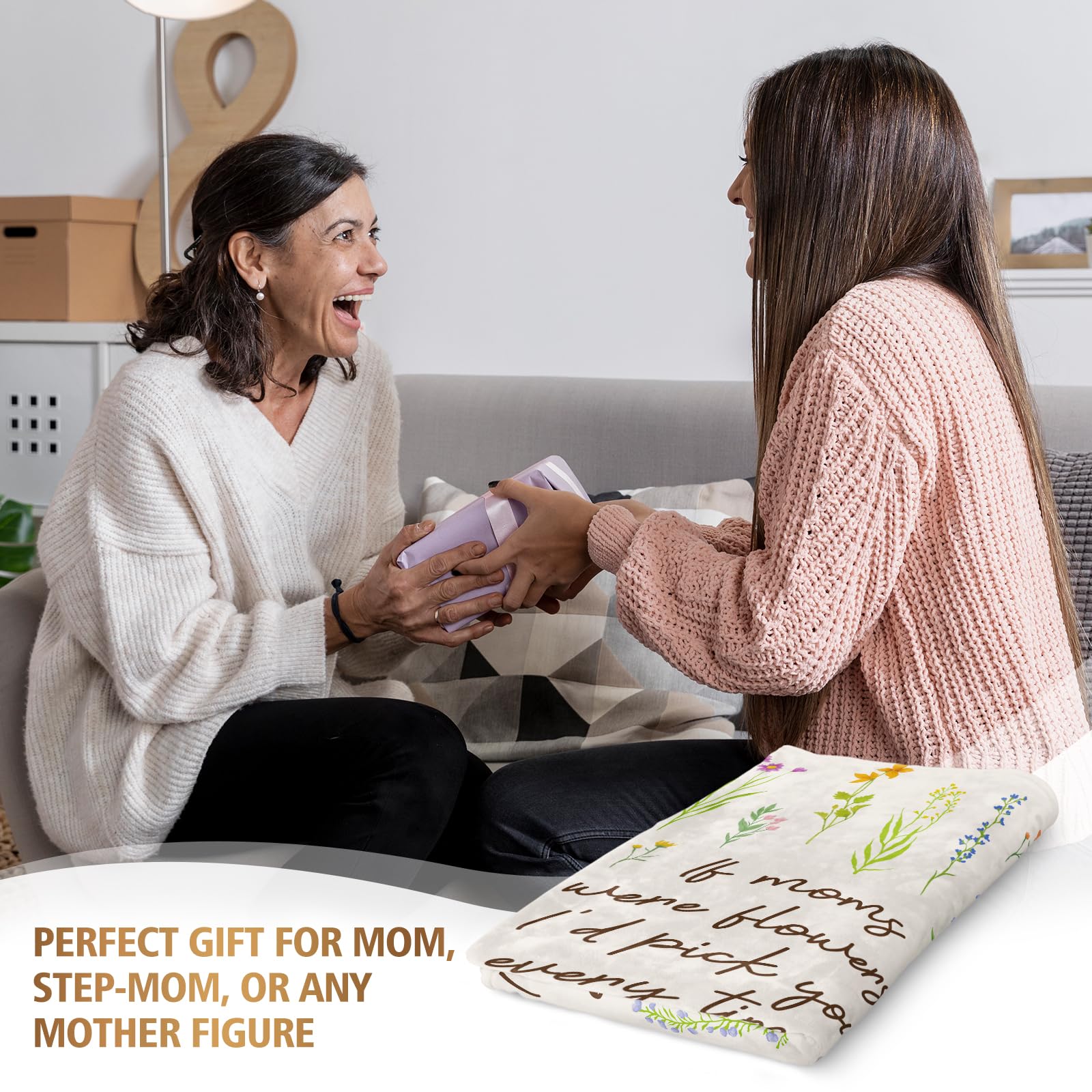 Afterprints Gifts for Mom blanket with floral design, perfect for Mother's Day or birthdays.