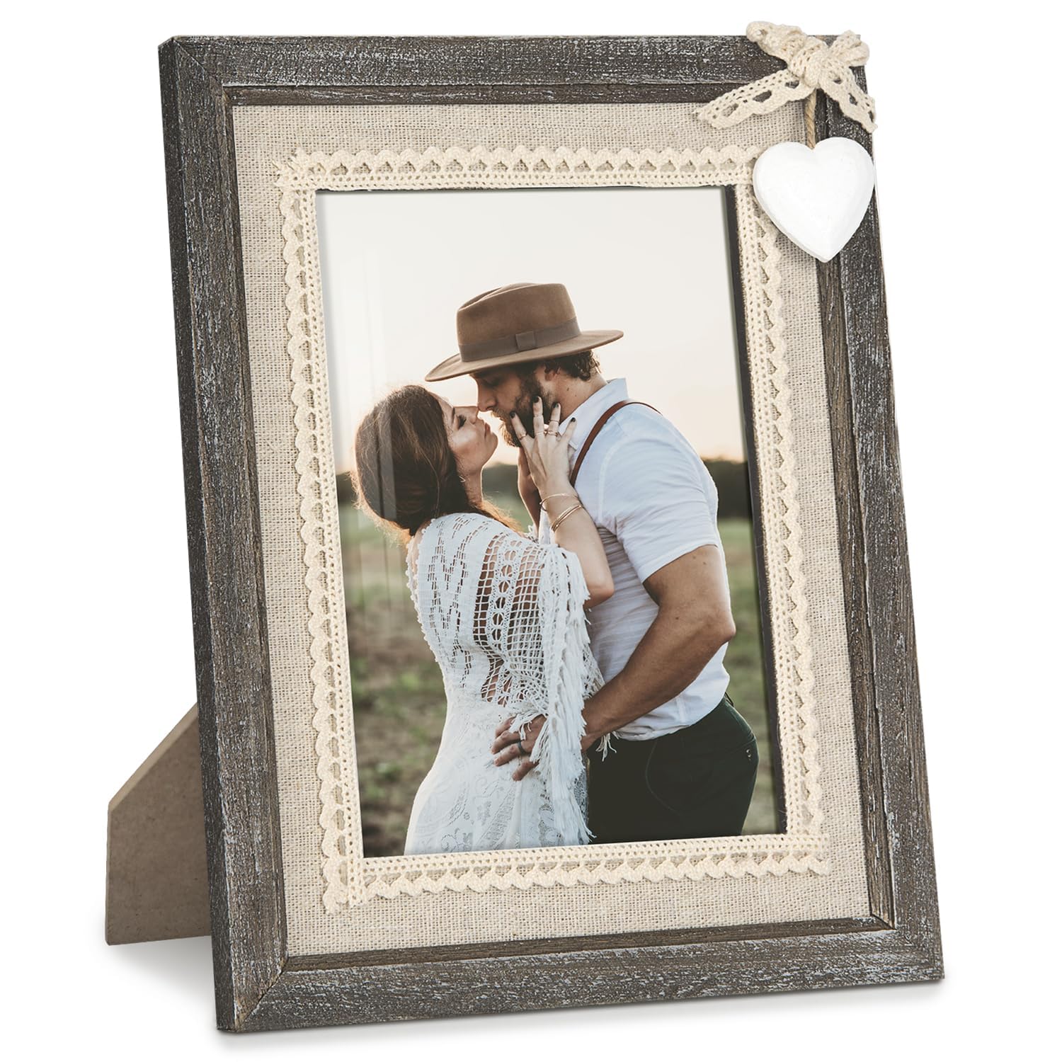 Afuly 5x7 frame with white heart wood complements rustic home decor