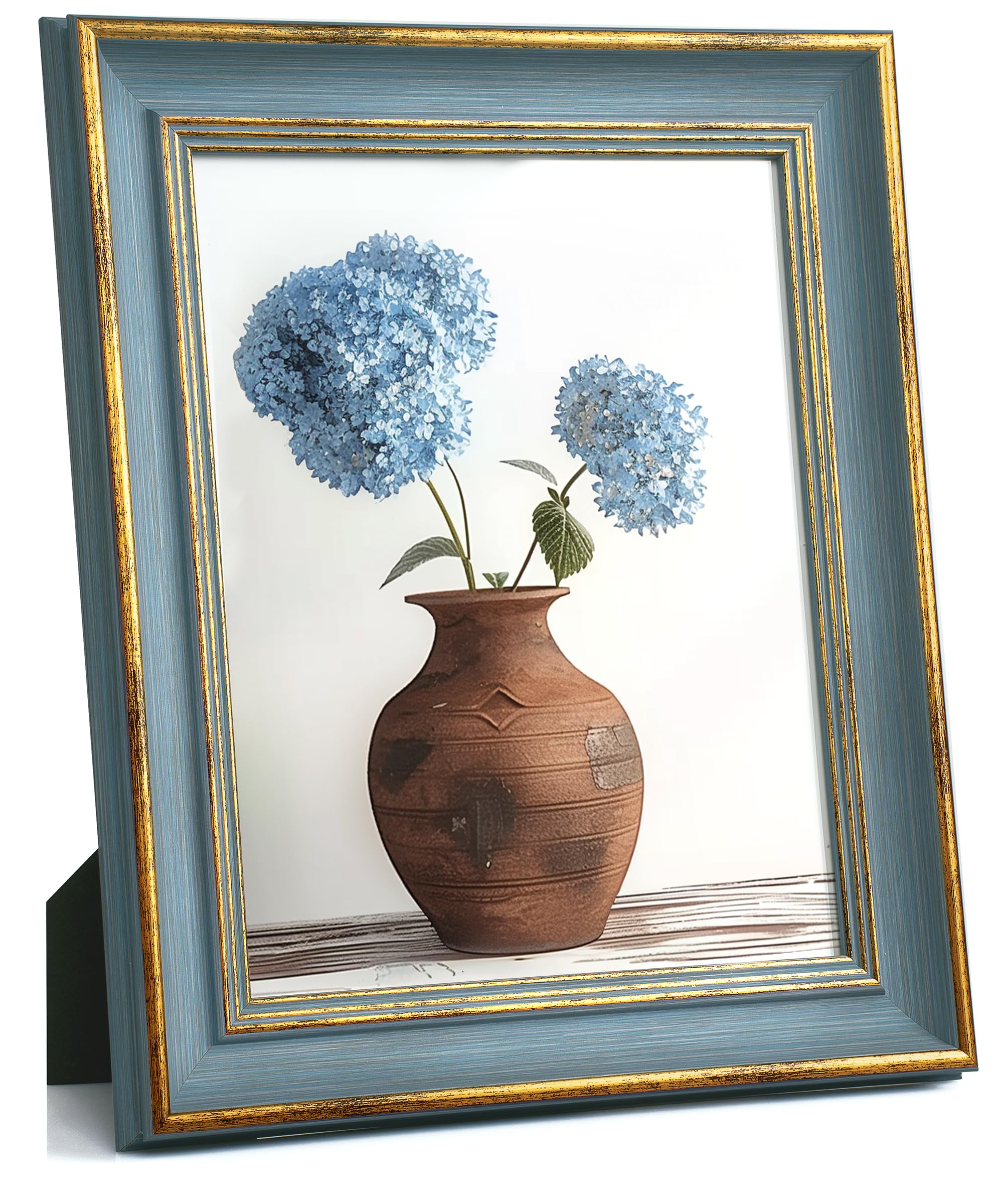 Afuly blue and gold 8x10 vintage frame on wall, enhances heirloom photos