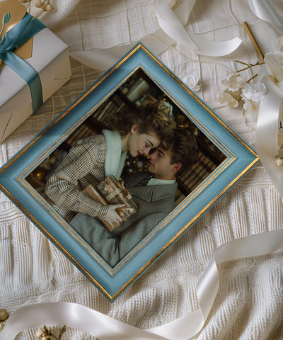 Afuly blue gold 8x10 frame mounted on wall for display