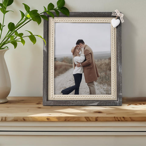 Afuly frame detail with white heart burlap lace for farmhouse charm