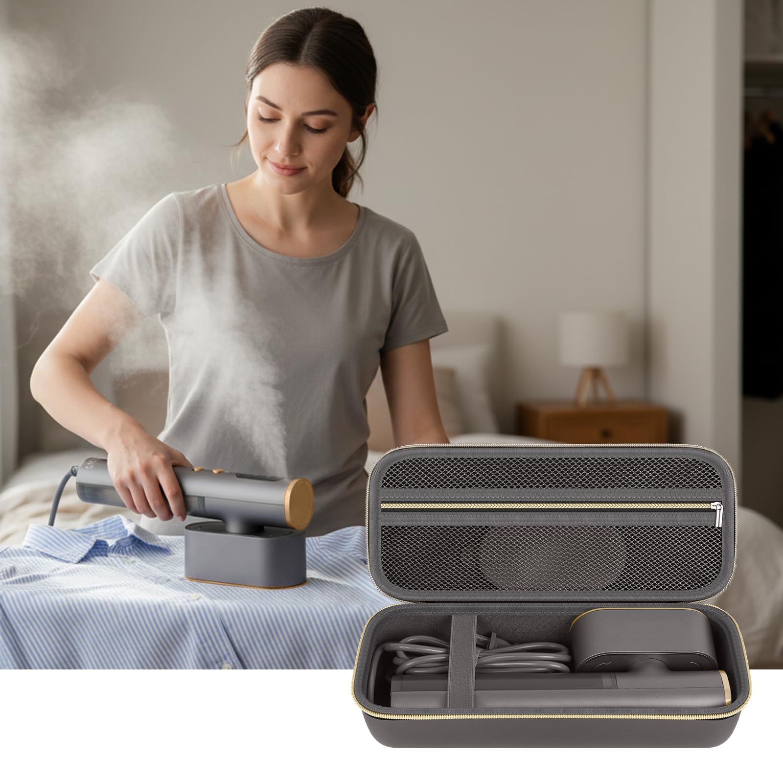 Againmore steamer case comfortable handle enables easy carrying on trips.
