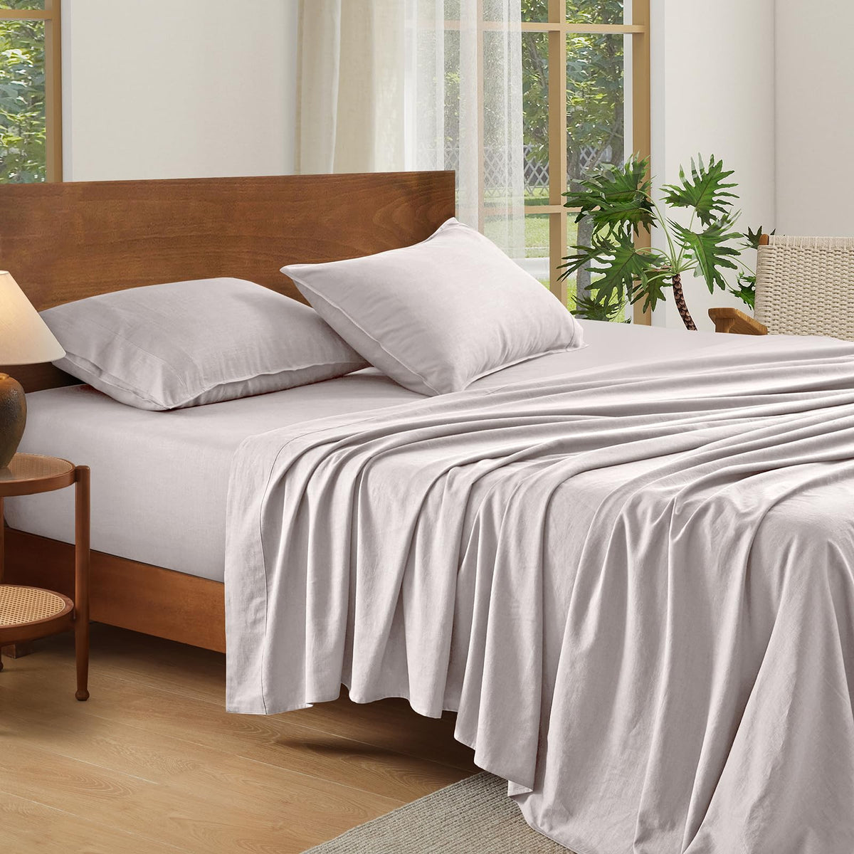 AGGBEERY queen flat sheet in a breathable, soft linen surface for all-season comfort