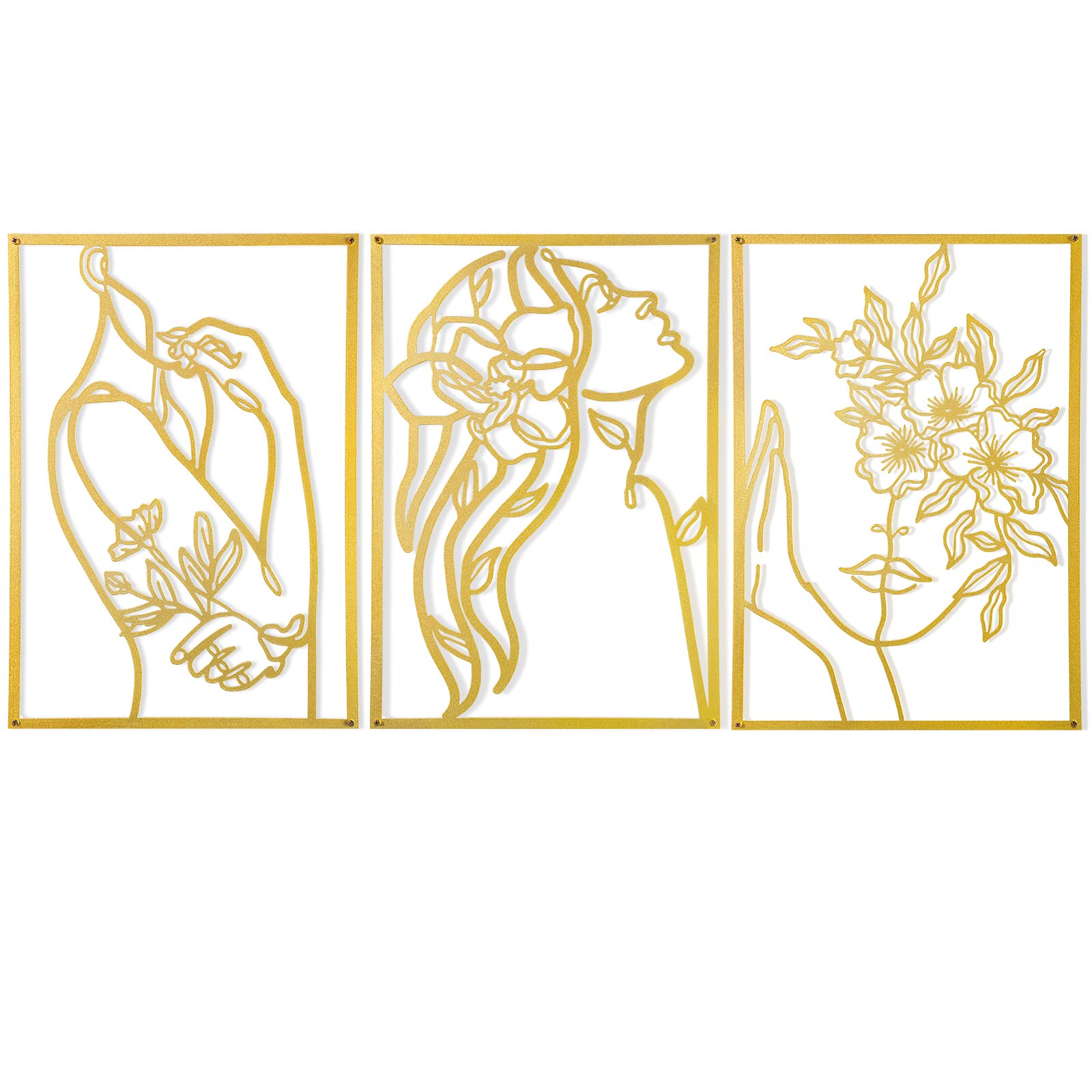 AGIOTA three-piece gold wall decor above bed enhances bedroom ambiance