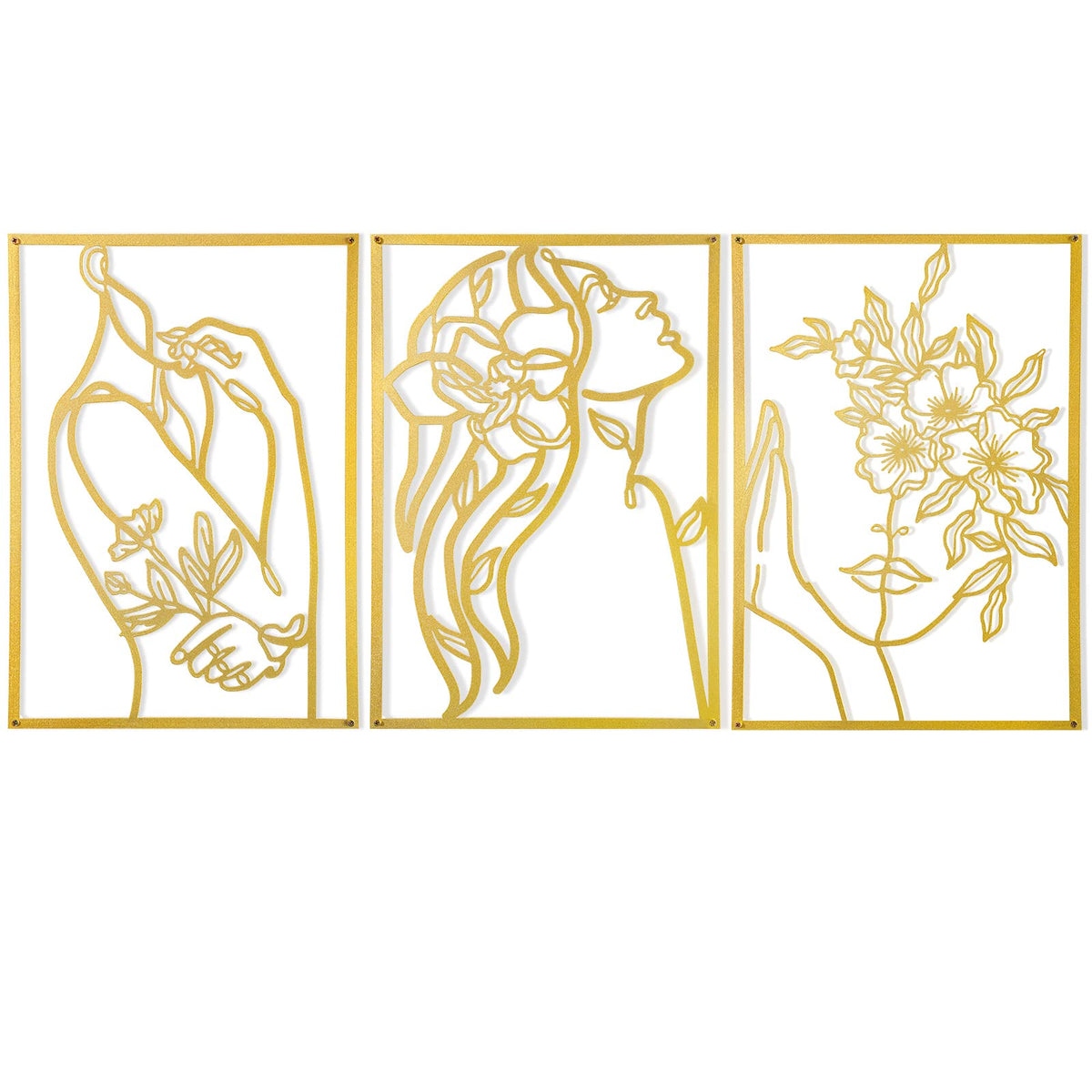AGIOTA three-piece gold wall decor above bed enhances bedroom ambiance