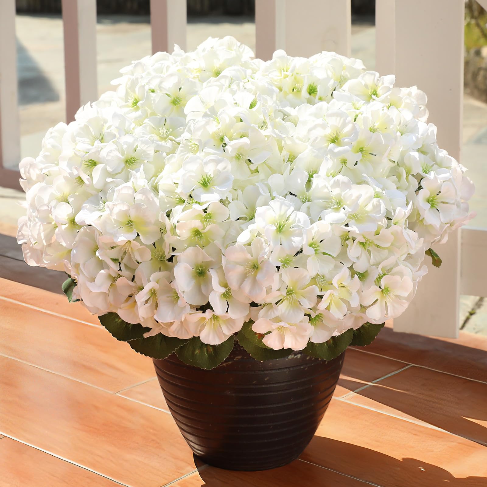 AGIRL white geranium bundle in planter for porch or balcony charm.