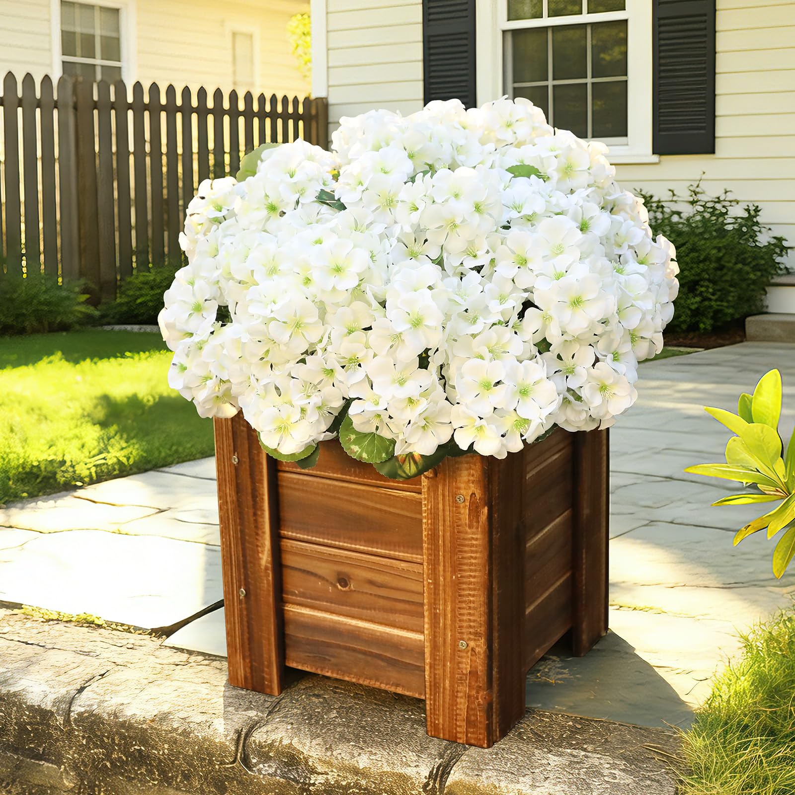 AGIRL white geranium in basket for chic garden display.